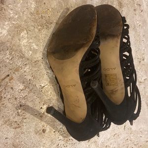 Aldo black suede caged strappy sandals